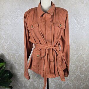 Draper James RSVP Size XXL Rust Colored Field Utility Jacket Pockets Belt Zipper